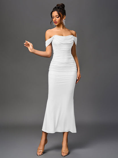ALIDA | OFF SHOULDER MAXI DRESS - White