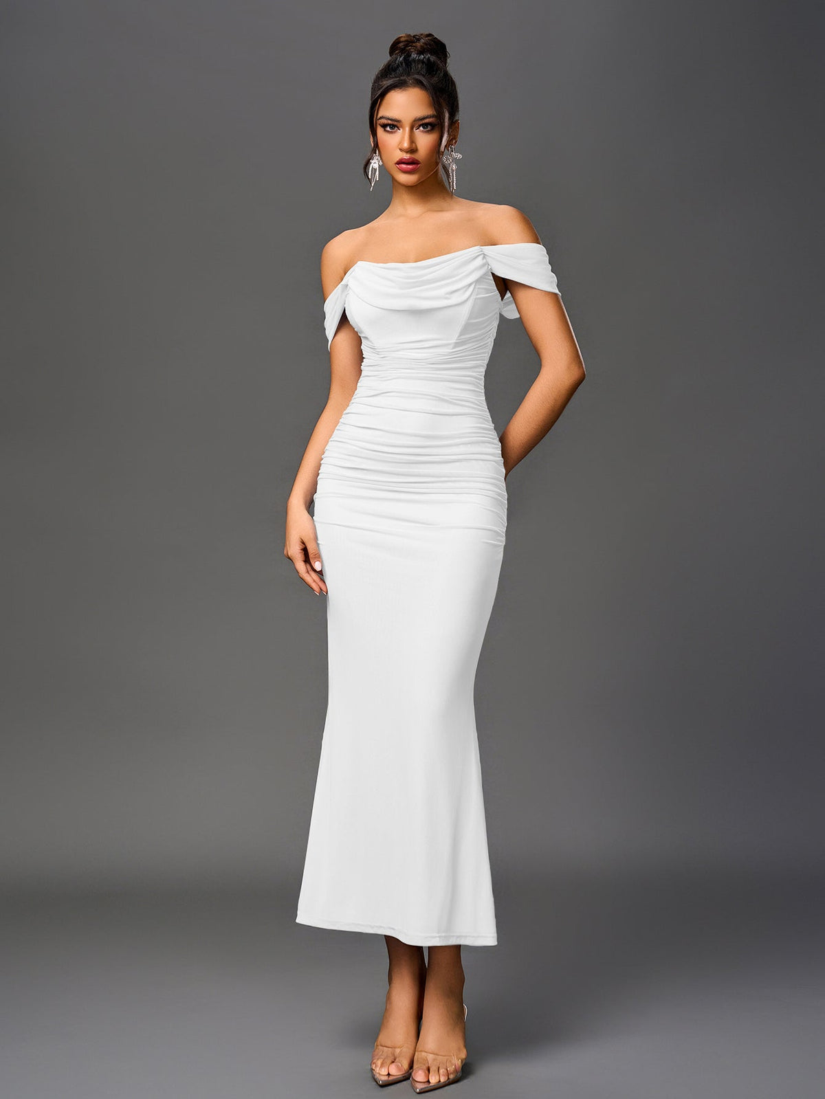 ALIDA | OFF SHOULDER MAXI DRESS - White