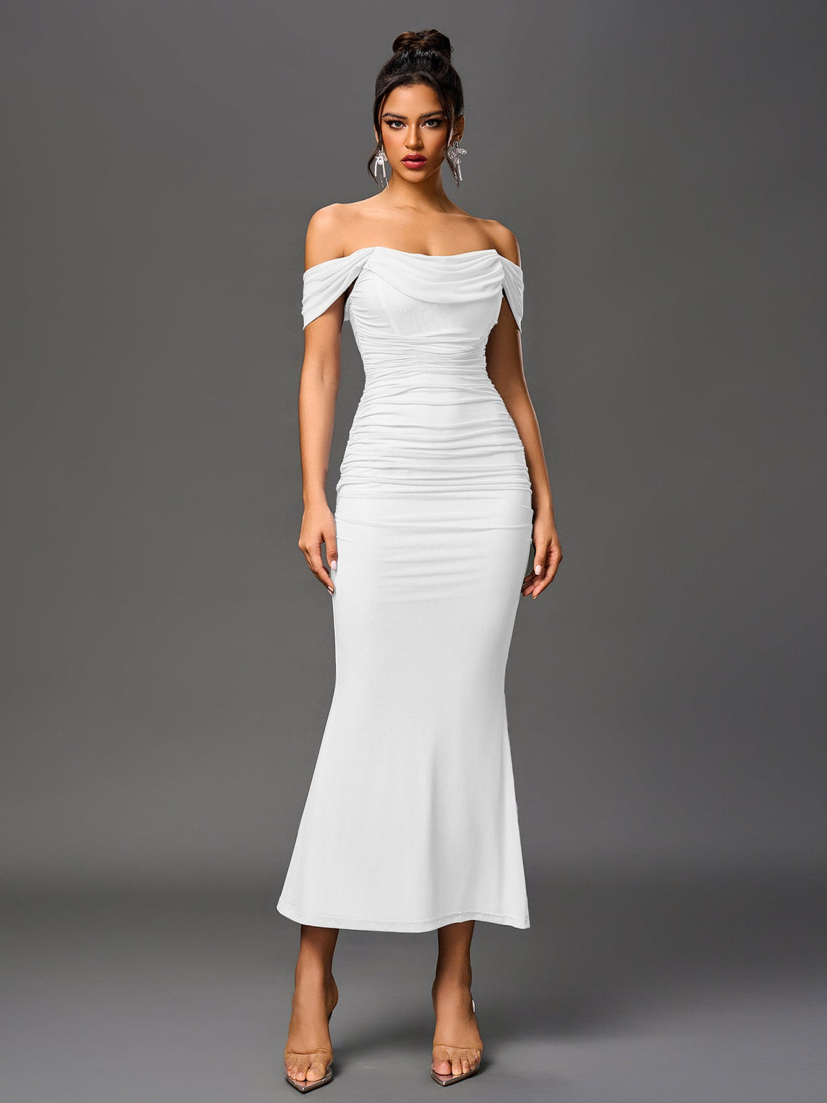 ALIDA | OFF SHOULDER MAXI DRESS - White