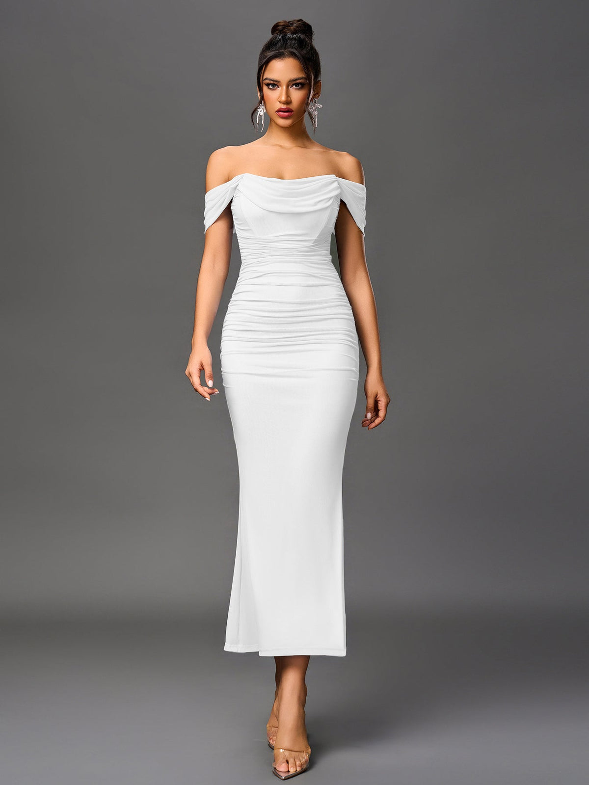 ALIDA | OFF SHOULDER MAXI DRESS - White