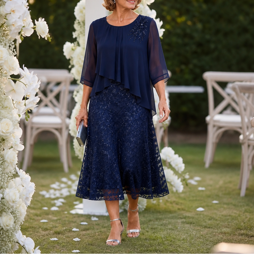 ALINTA | LACE MIDI DRESS - Dark Navy