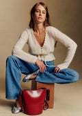 ALIZE | SCALLOPED V-NECK TIE WAIST CARDIGAN - Ivory