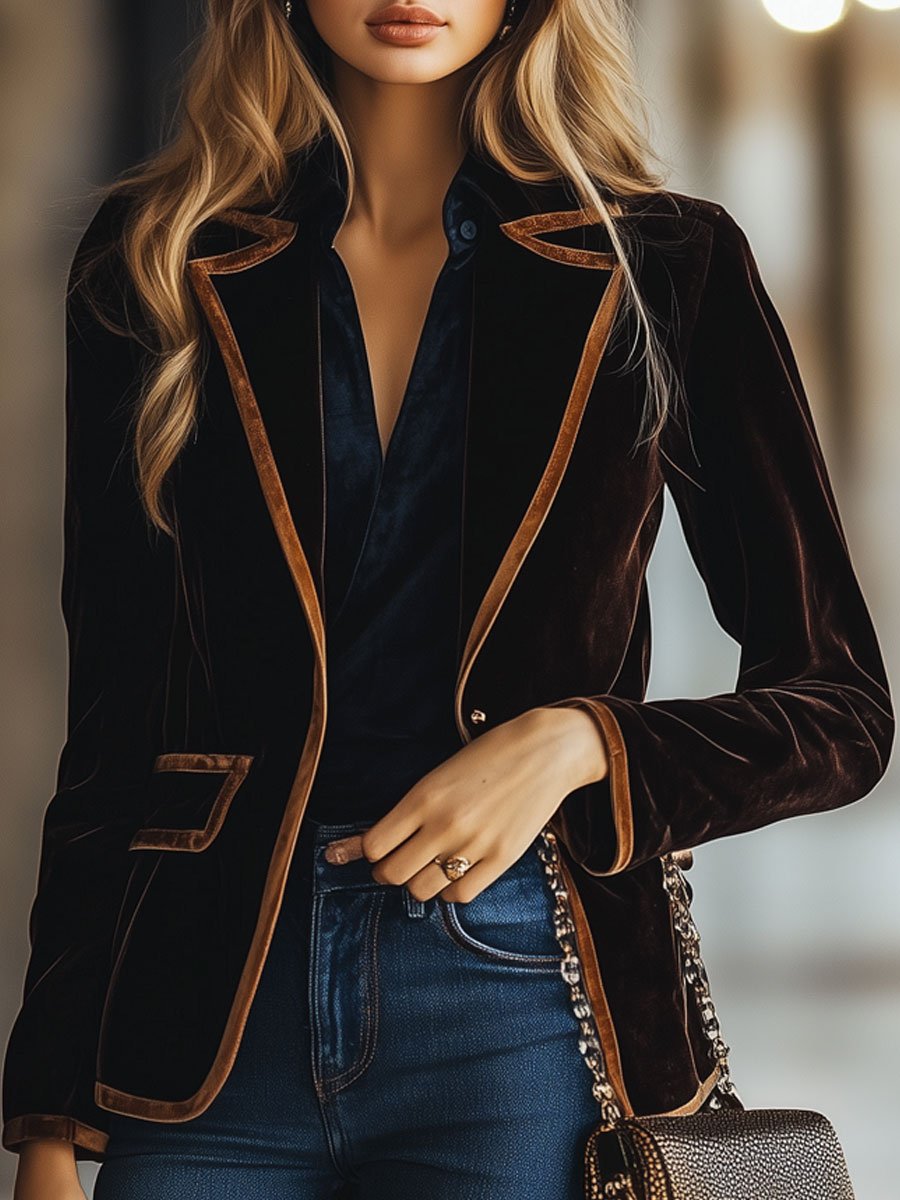 ALIZEE | CONTRAST BLAZER - Brown