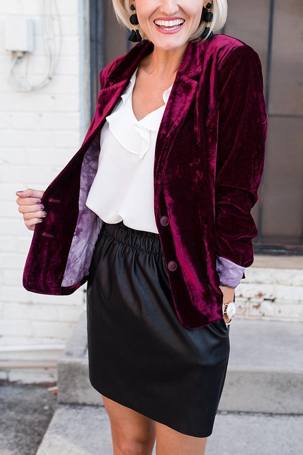 ALMIRA | NOTCHED LAPEL VELVET BLAZER - Burgundy