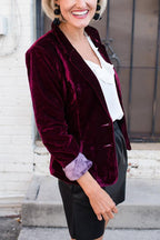 ALMIRA | NOTCHED LAPEL VELVET BLAZER - Burgundy