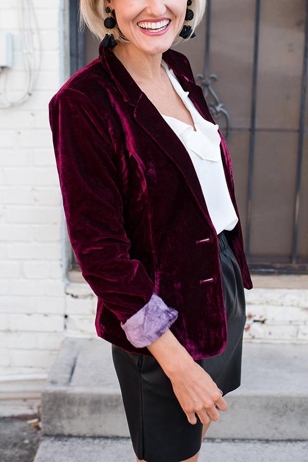 ALMIRA | NOTCHED LAPEL VELVET BLAZER - Burgundy