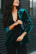 ALMIRA | NOTCHED LAPEL VELVET BLAZER - Emerald Green
