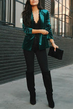 ALMIRA | NOTCHED LAPEL VELVET BLAZER - Emerald Green