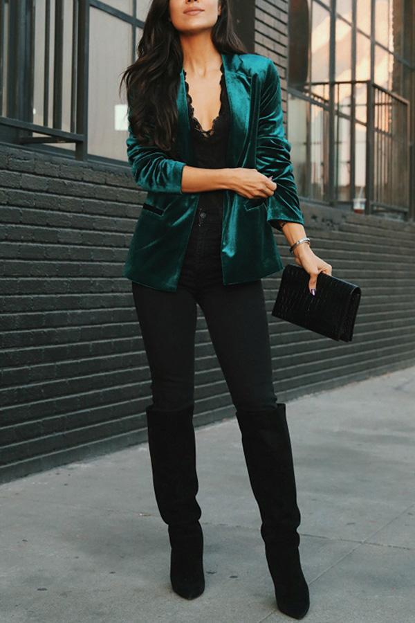 ALMIRA | NOTCHED LAPEL VELVET BLAZER - Emerald Green