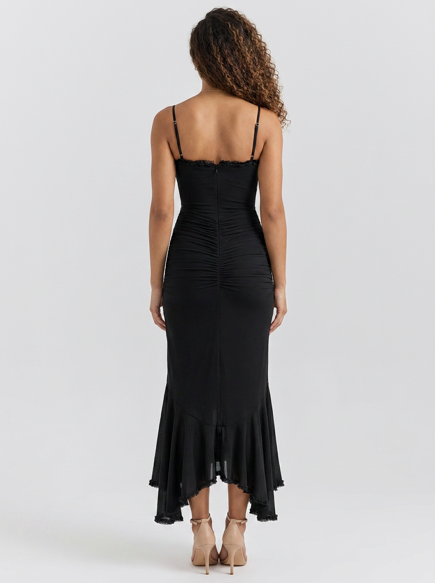 ALOISA | RUFFLE MAXI DRESS - Black