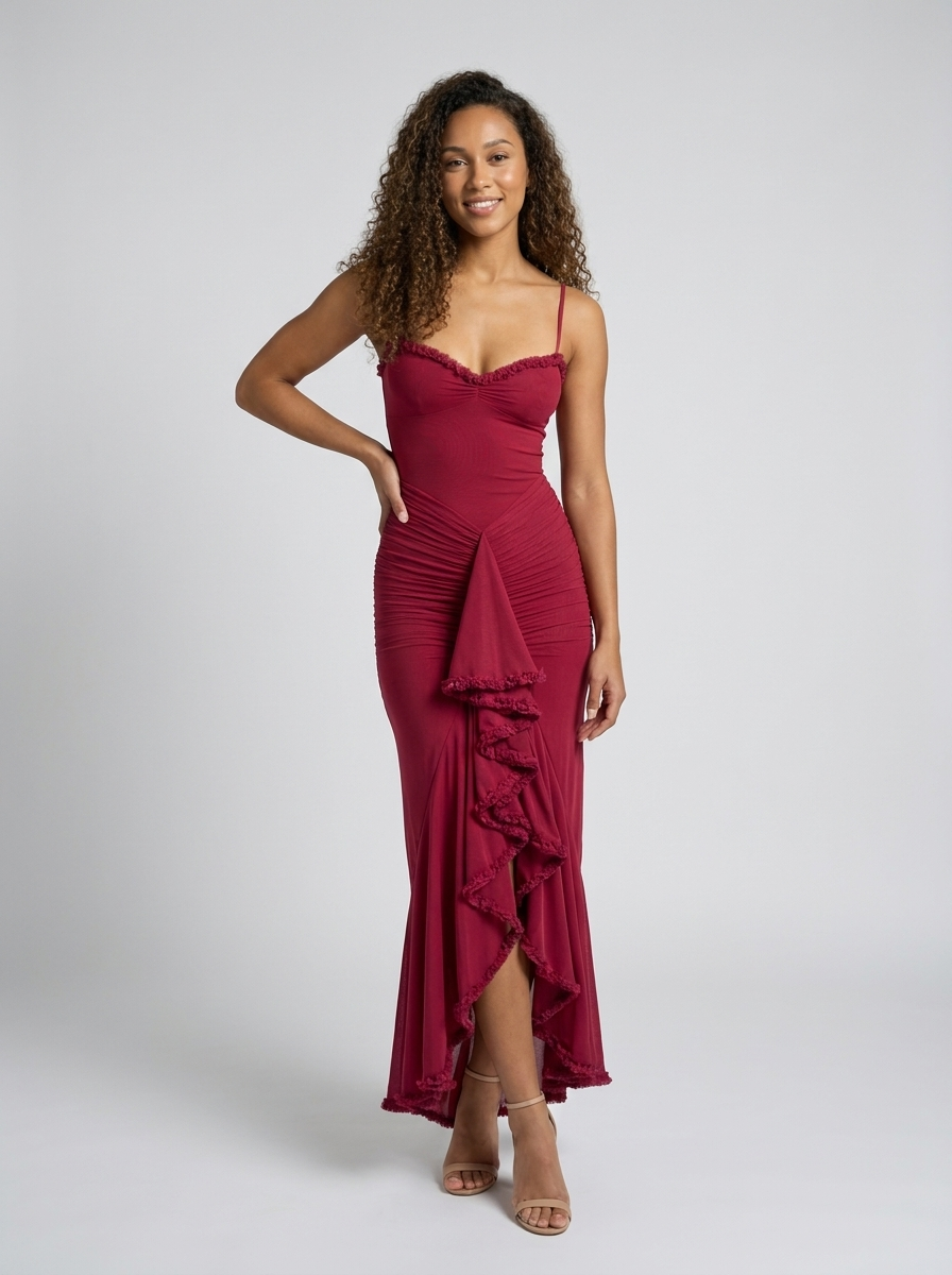 ALOISA | RUFFLE MAXI DRESS - Raspberry