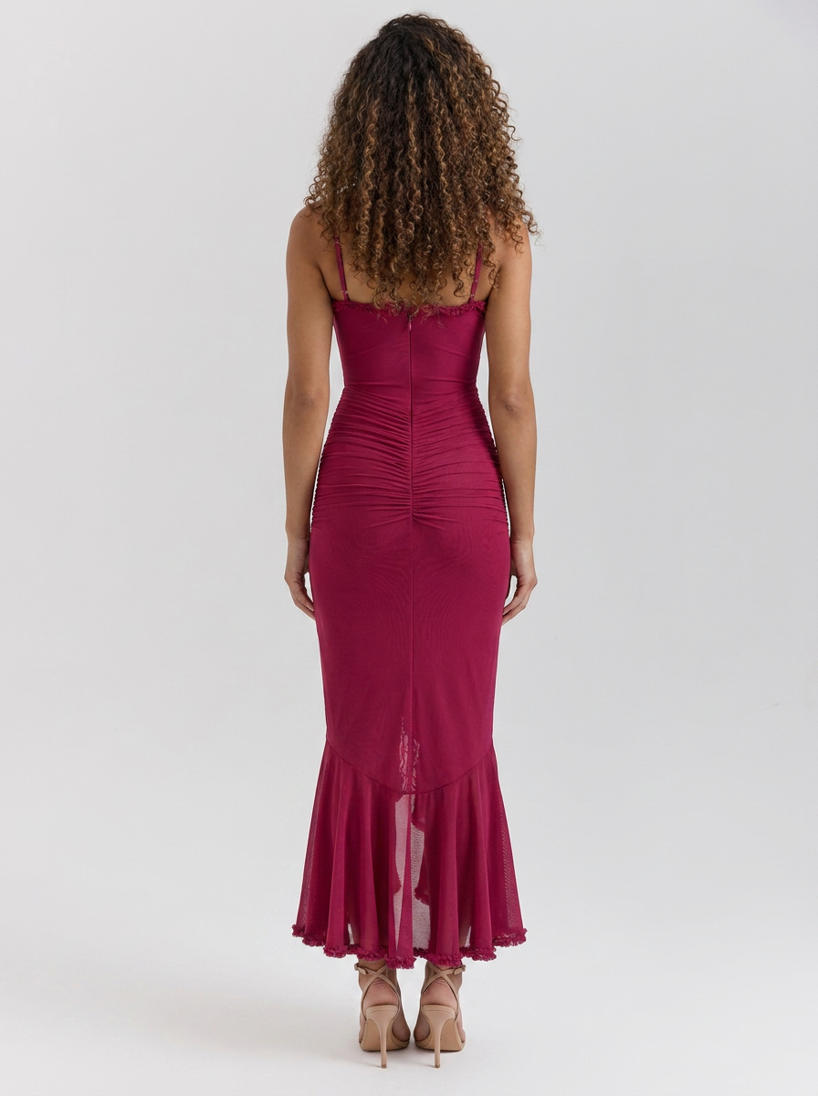 ALOISA | RUFFLE MAXI DRESS - Raspberry