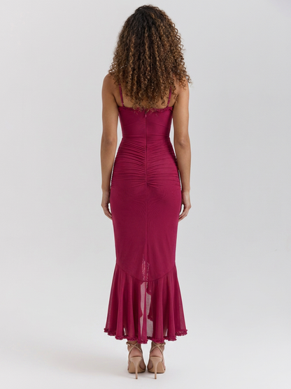 ALOISA | RUFFLE MAXI DRESS - Raspberry