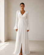 ALOUETTE | RUFFLE NECK PEARL BUTTON MAXI DRESS - Ivory