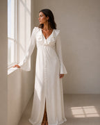 ALOUETTE | RUFFLE NECK PEARL BUTTON MAXI DRESS - Ivory