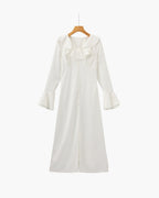 ALOUETTE | RUFFLE NECK PEARL BUTTON MAXI DRESS - Ivory