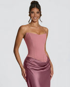 ALTAIRA | STRAPLESS CORSET DRAPED MAXI DRESS - Dusty Rose