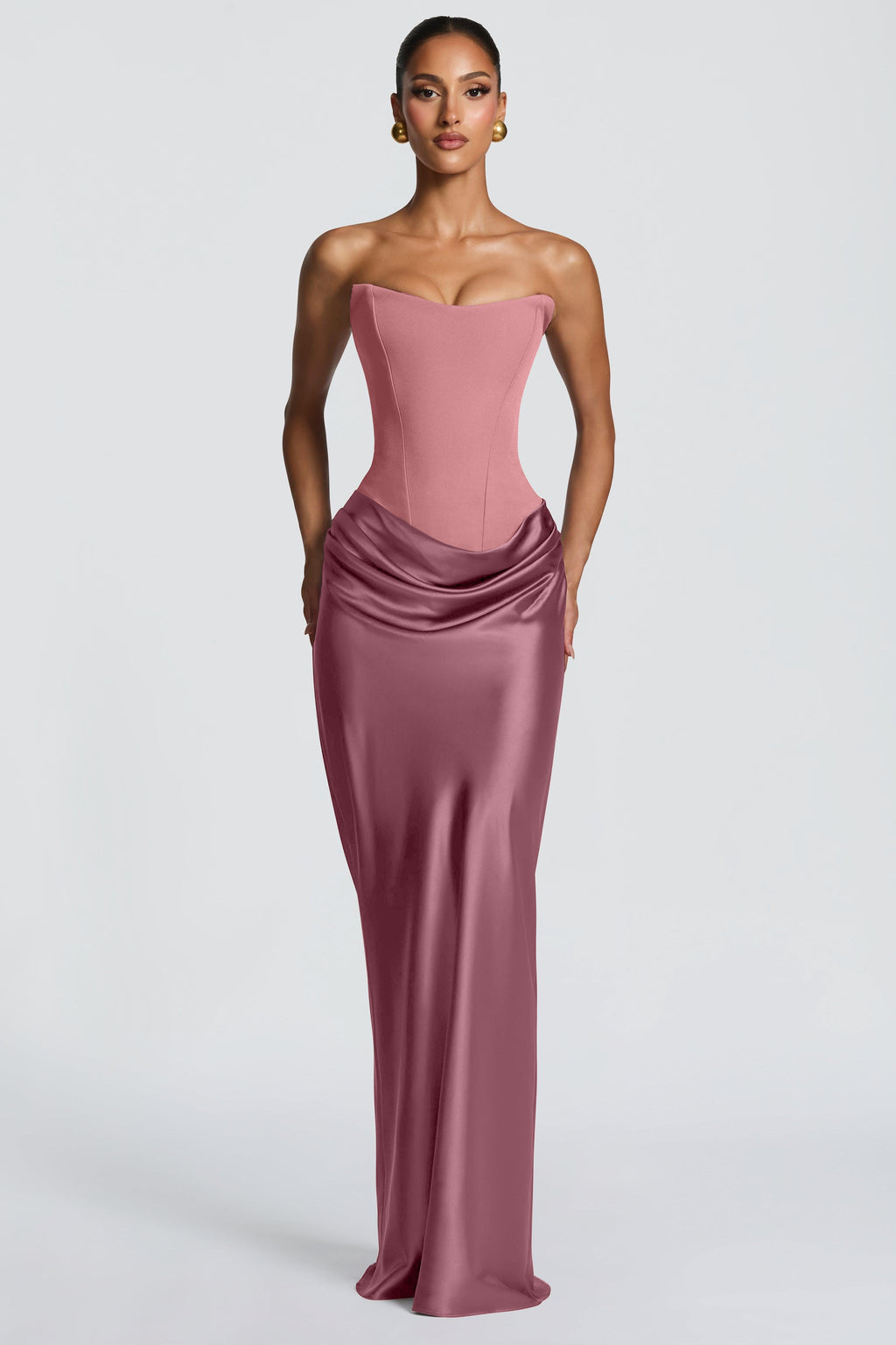 ALTAIRA | STRAPLESS CORSET DRAPED MAXI DRESS - Dusty Rose
