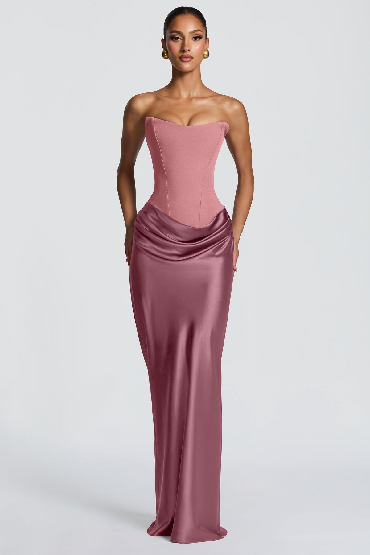 ALTAIRA | STRAPLESS CORSET DRAPED MAXI DRESS - Dusty Rose