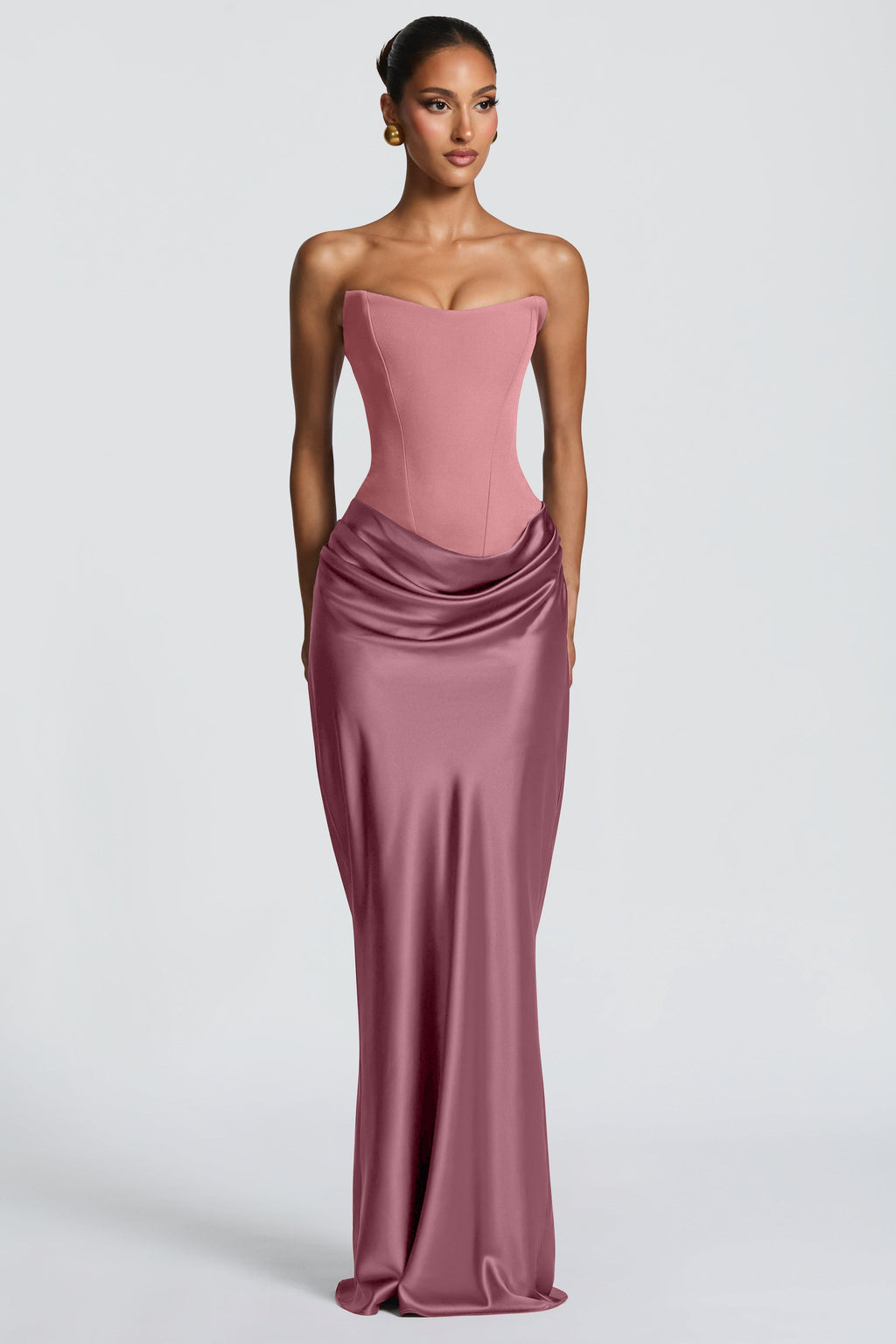 ALTAIRA | STRAPLESS CORSET DRAPED MAXI DRESS - Dusty Rose