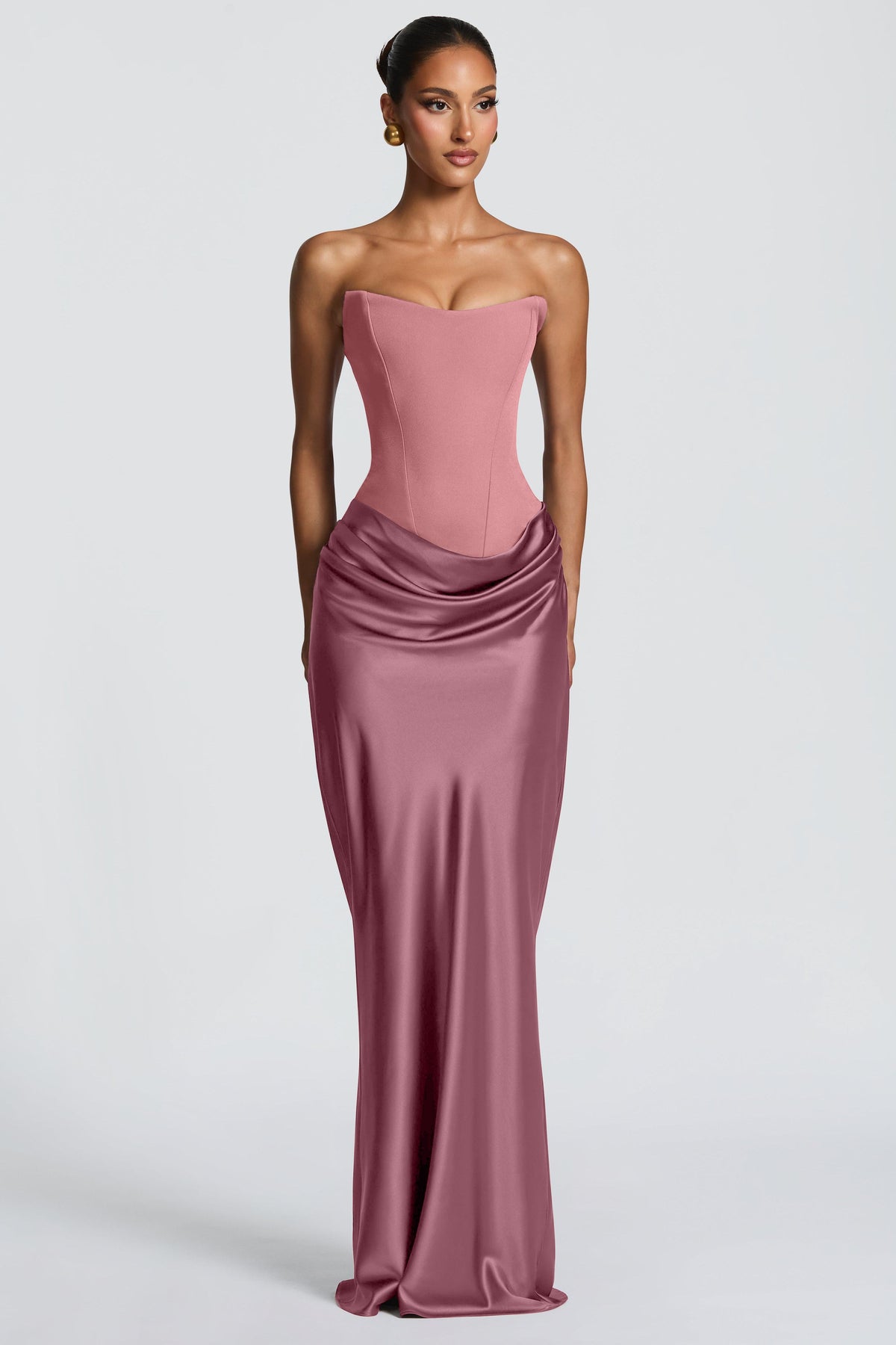 ALTAIRA | STRAPLESS CORSET DRAPED MAXI DRESS - Dusty Rose