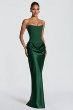ALTAIRA | STRAPLESS CORSET DRAPED MAXI DRESS - Emerald Green