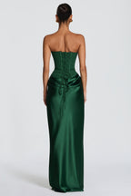 ALTAIRA | STRAPLESS CORSET DRAPED MAXI DRESS - Emerald Green