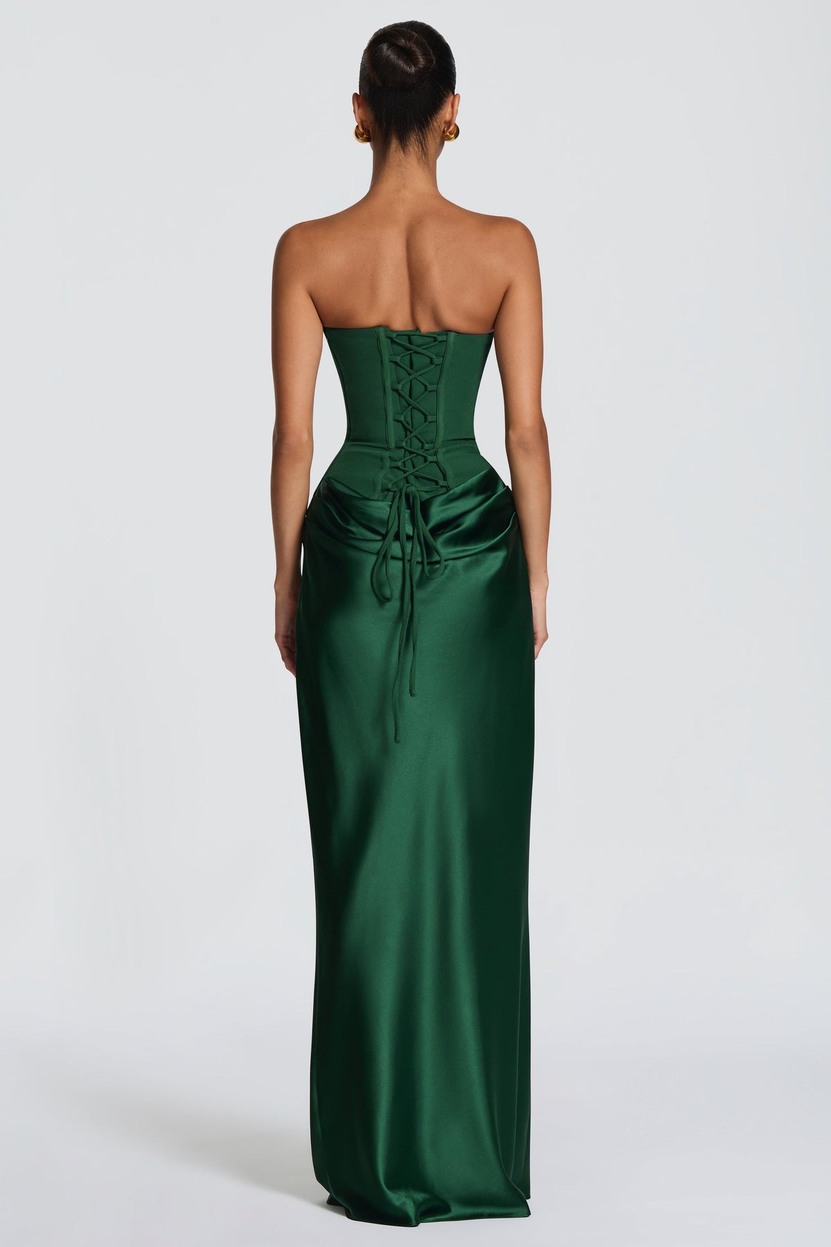ALTAIRA | STRAPLESS CORSET DRAPED MAXI DRESS - Emerald Green