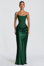 ALTAIRA | STRAPLESS CORSET DRAPED MAXI DRESS - Emerald Green