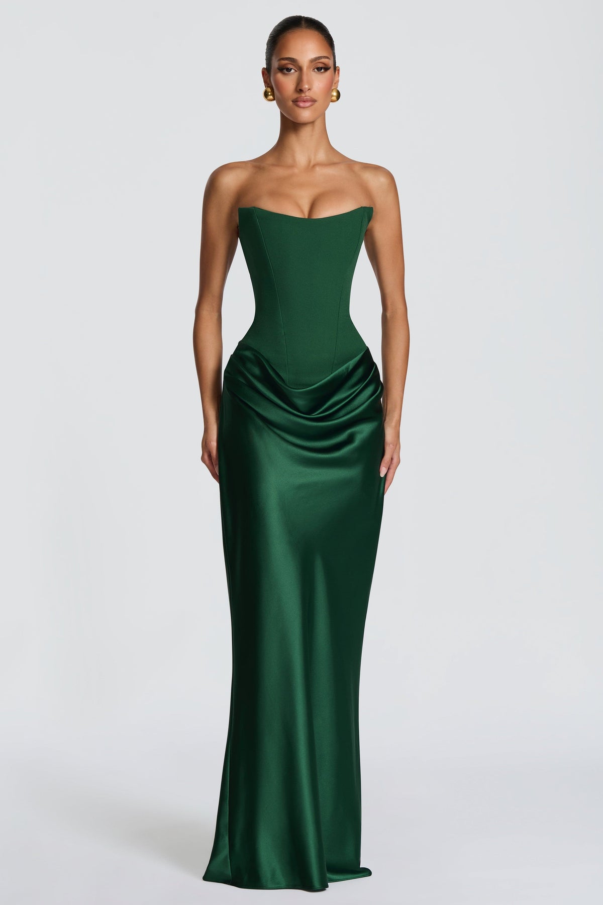 ALTAIRA | STRAPLESS CORSET DRAPED MAXI DRESS - Emerald Green