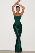 ALTAIRA | STRAPLESS CORSET DRAPED MAXI DRESS - Emerald Green