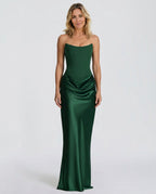 ALTAIRA | STRAPLESS CORSET DRAPED MAXI DRESS - Emerald Green