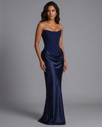 ALTAIRA | STRAPLESS CORSET DRAPED MAXI DRESS - Navy