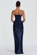ALTAIRA | STRAPLESS CORSET DRAPED MAXI DRESS - Navy