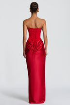 ALTAIRA | STRAPLESS CORSET DRAPED MAXI DRESS - Red