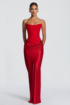 ALTAIRA | STRAPLESS CORSET DRAPED MAXI DRESS - Red
