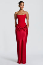 ALTAIRA | STRAPLESS CORSET DRAPED MAXI DRESS - Red