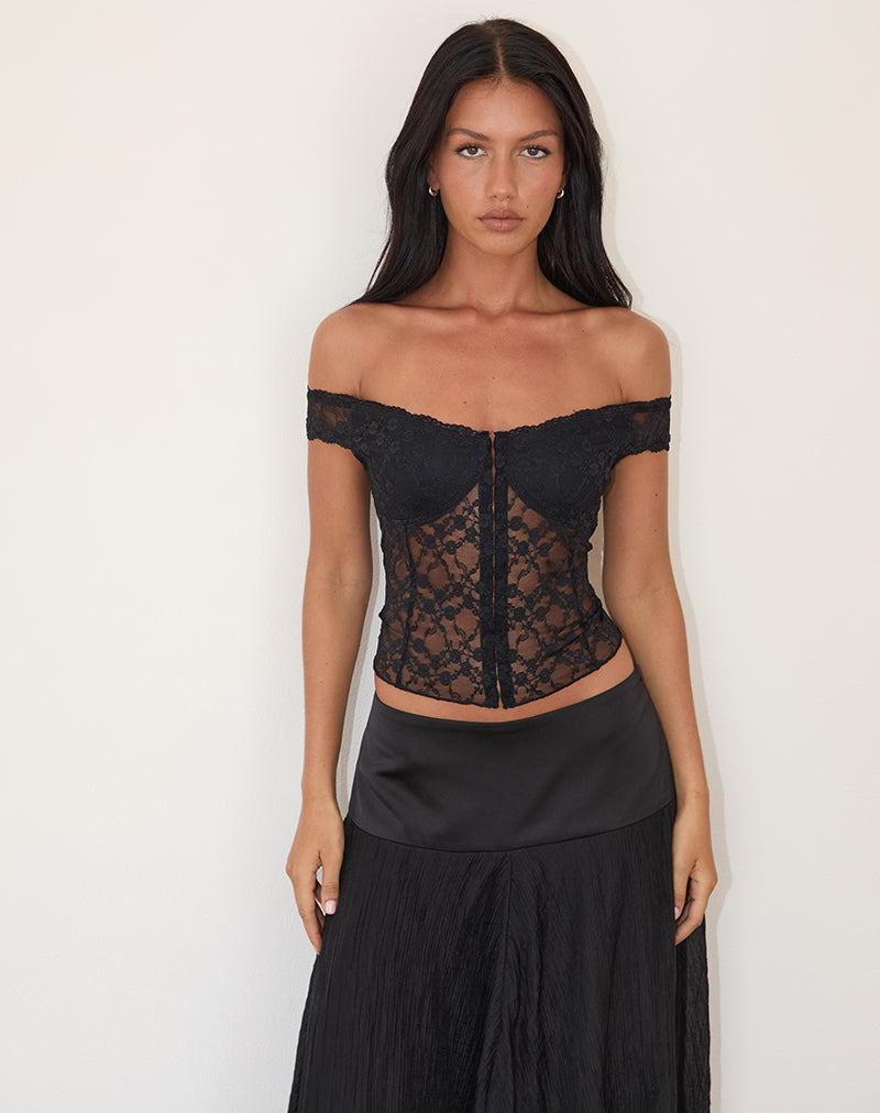 ALVINA | OFF SHOULDER CORSET TOP - Black