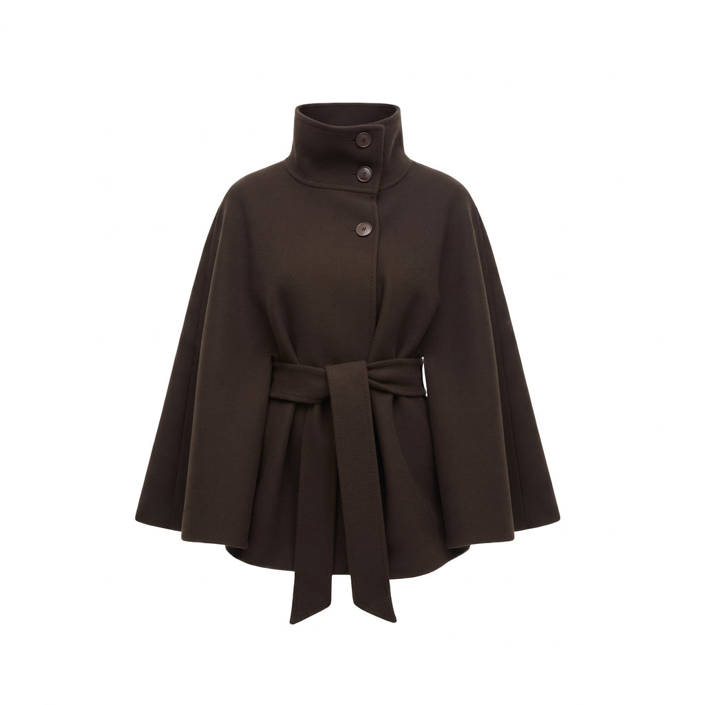 AMALIA | BELTED CAPE COAT - Brown