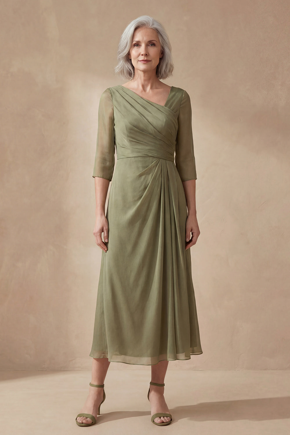 AMALIE | V NECK MIDI DRESS - Sage Green