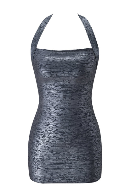 AMARIS | METALLIC BANDAGE MINI DRESS - Charcoal