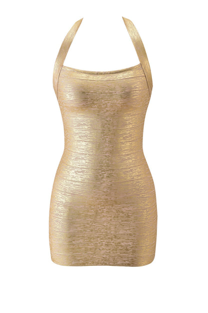 AMARIS | METALLIC BANDAGE MINI DRESS - Gold