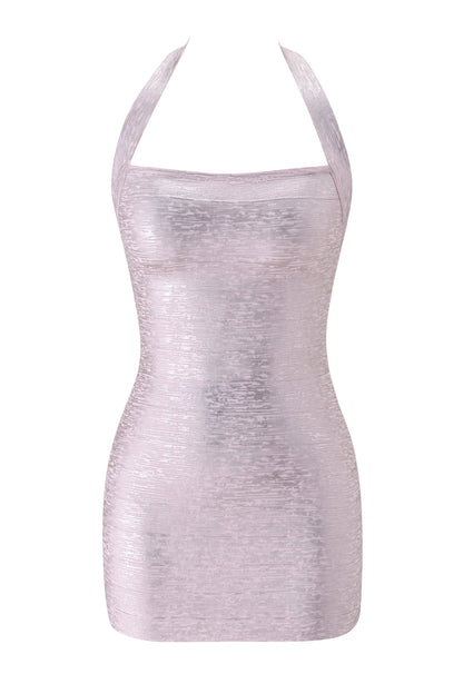 AMARIS | METALLIC BANDAGE MINI DRESS - Pink Pearl