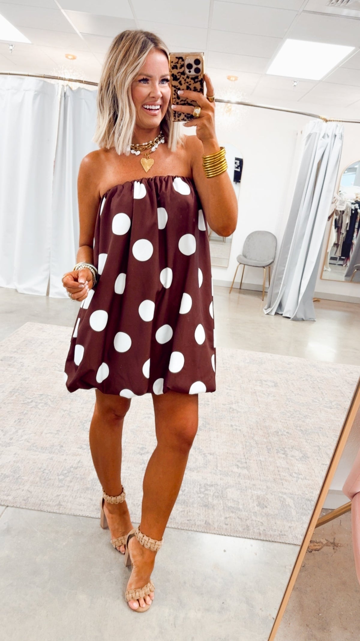 AMELINA | BUBBLE MINI DRESS - Brown Cream