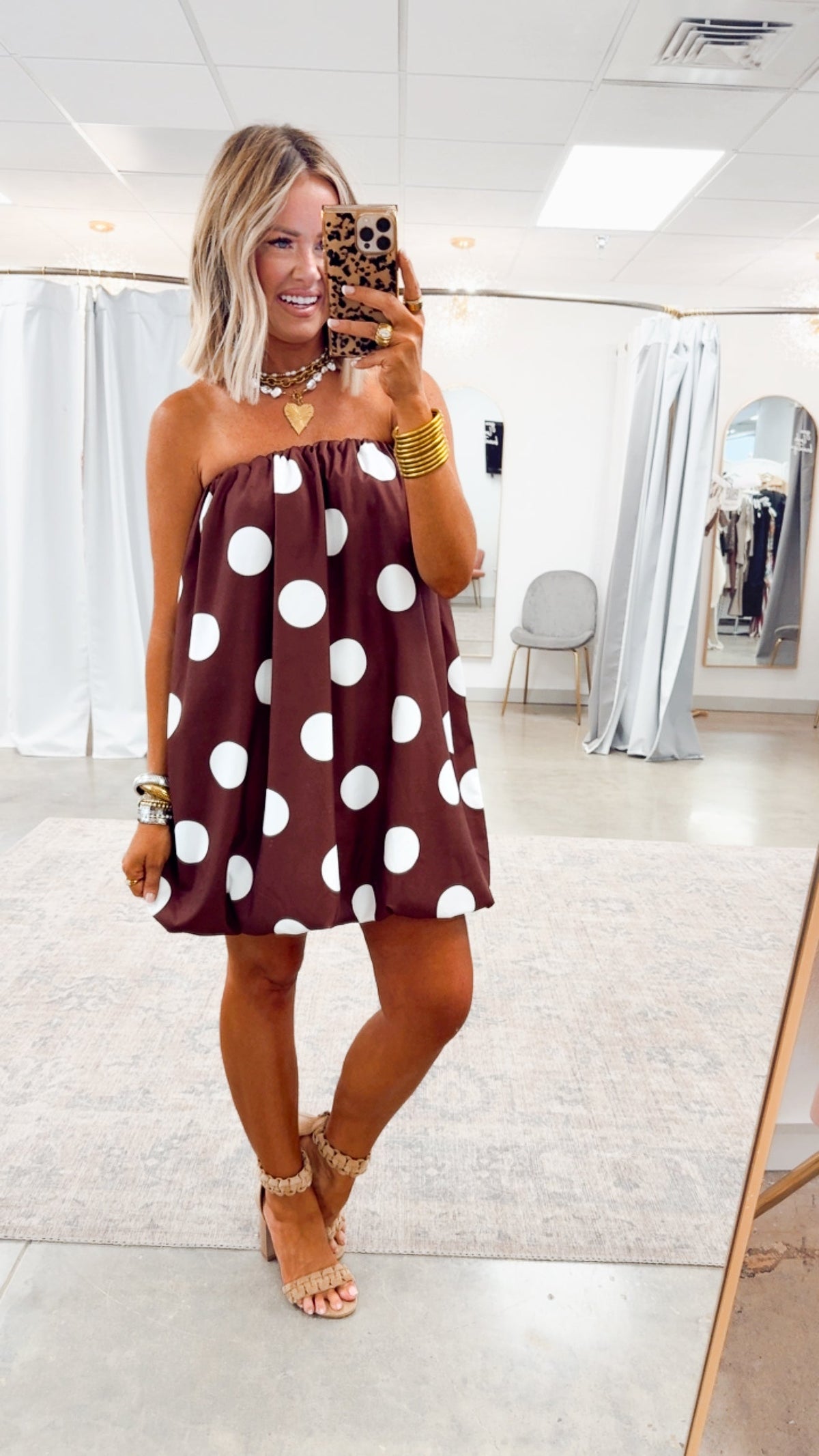 AMELINA | BUBBLE MINI DRESS - Brown Cream