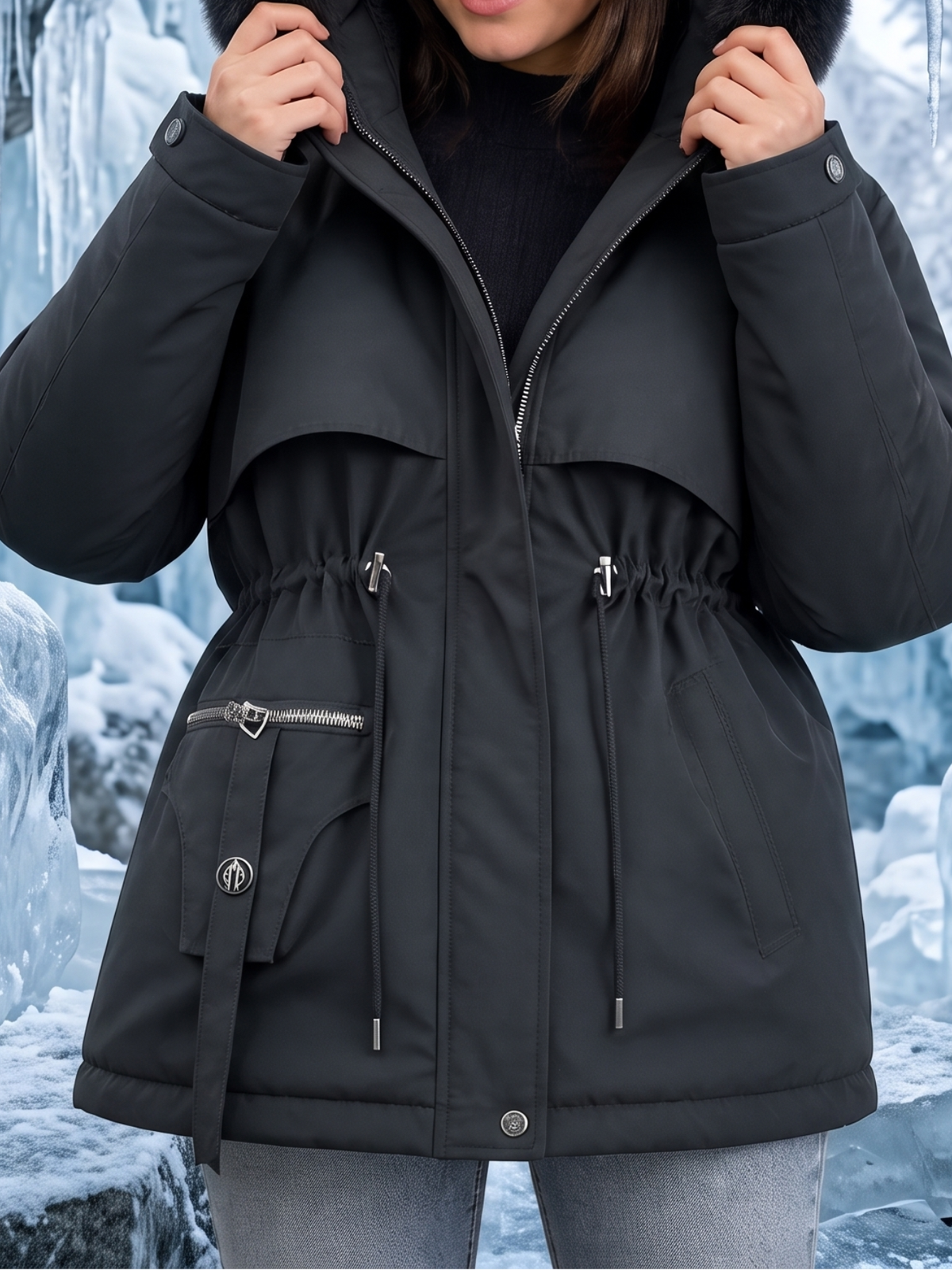 ANAYA | FAUX FUR TRIM QUILTED PARKA - Black