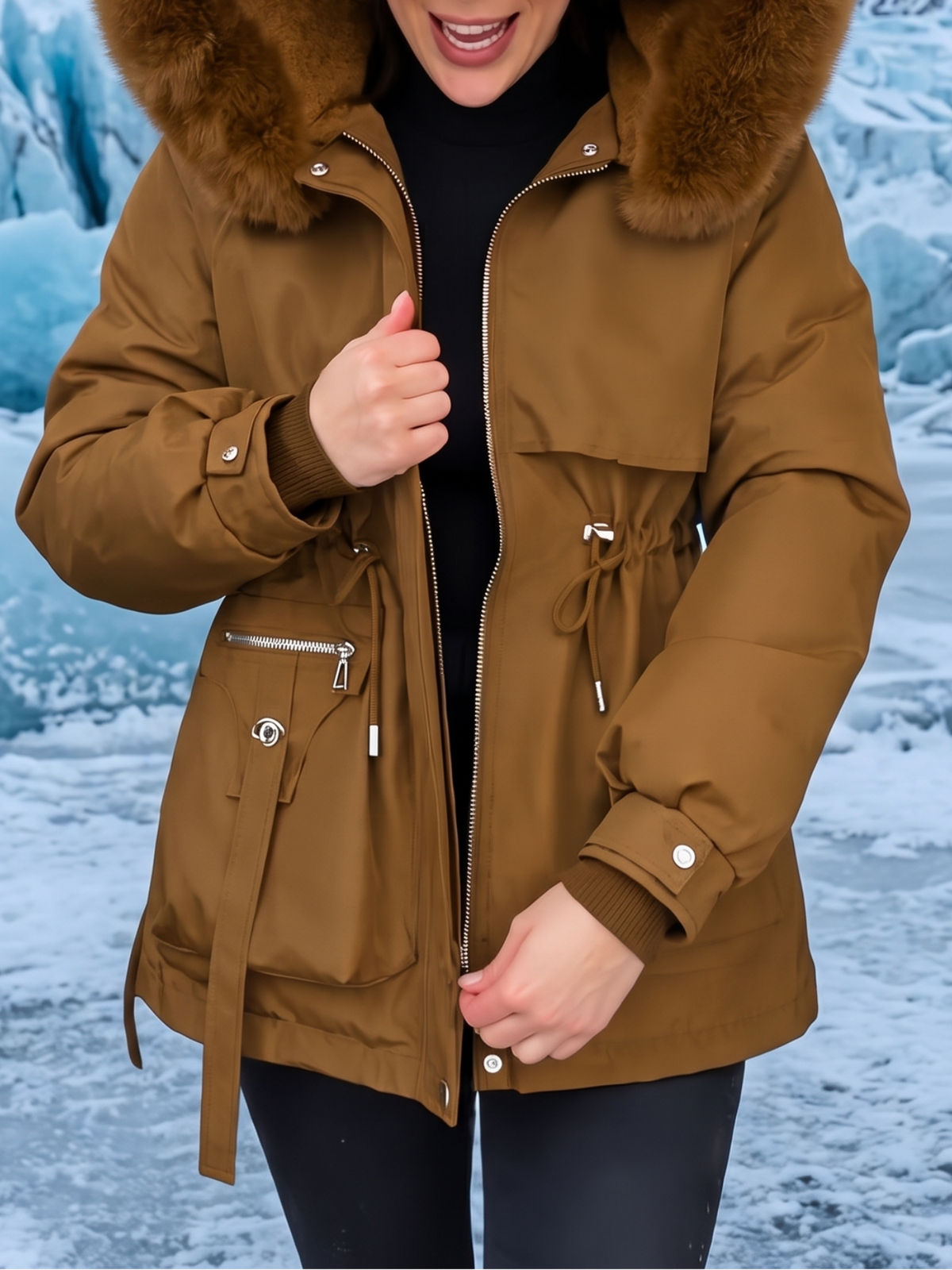 ANAYA | FAUX FUR TRIM QUILTED PARKA - Brown