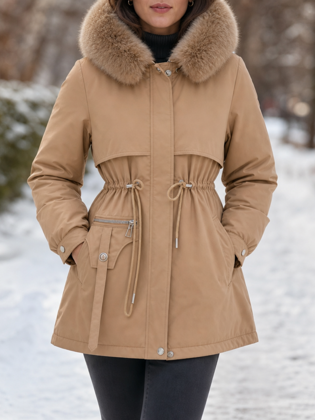 ANAYA | FAUX FUR TRIM QUILTED PARKA - Khaki