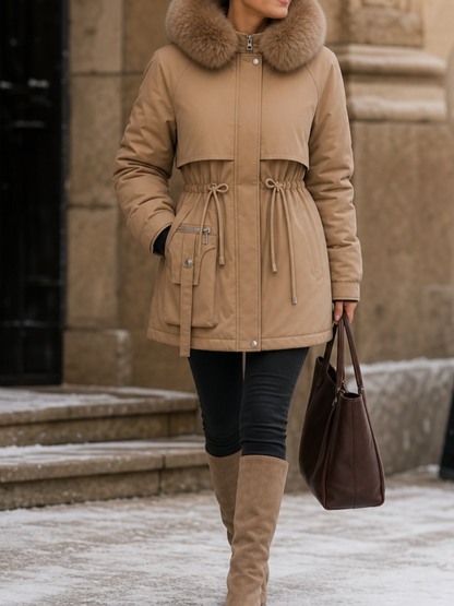 ANAYA | FAUX FUR TRIM QUILTED PARKA - Khaki