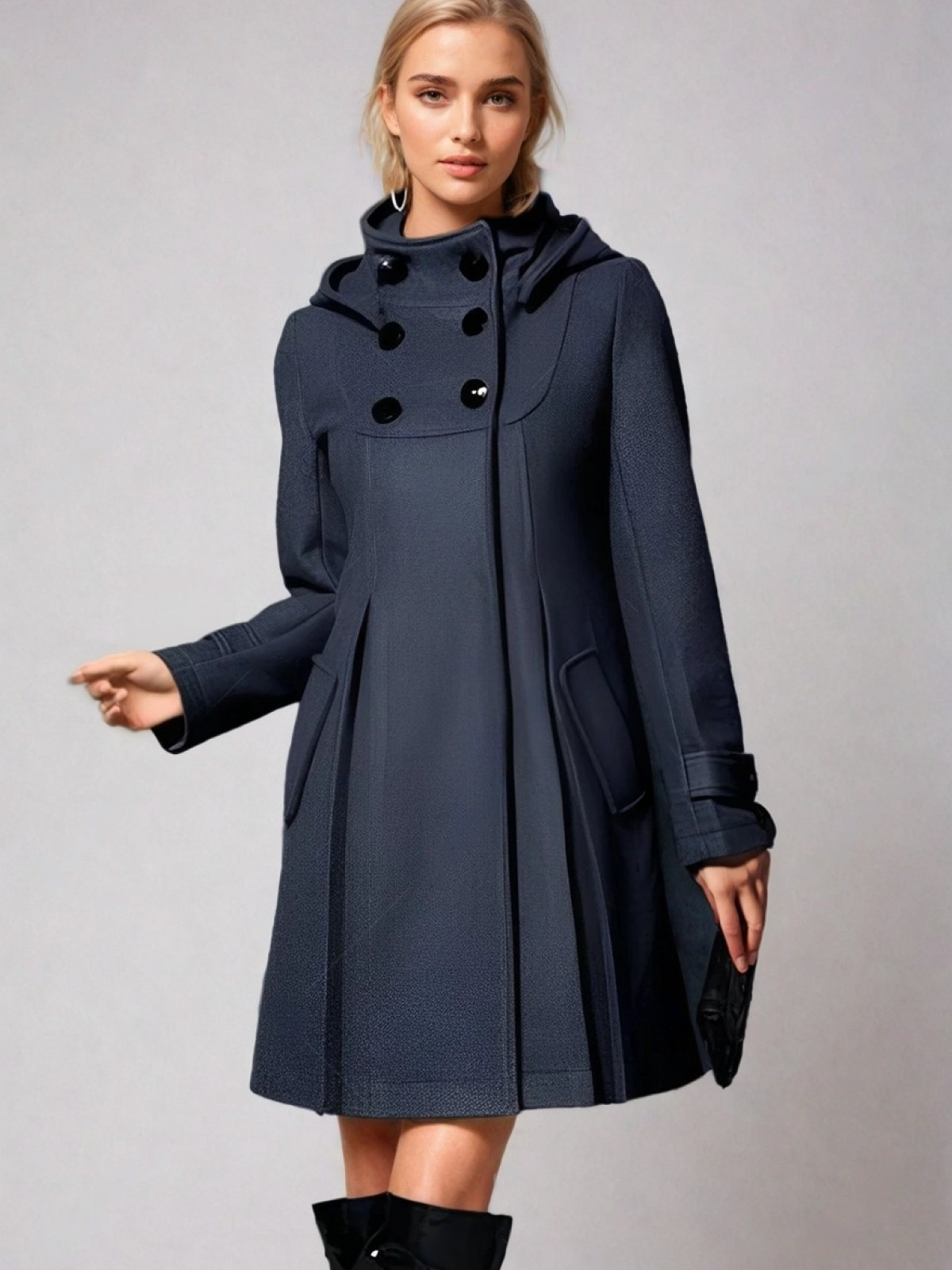 ANNALEE | A-LINE FUNNEL NECK COAT - Navy